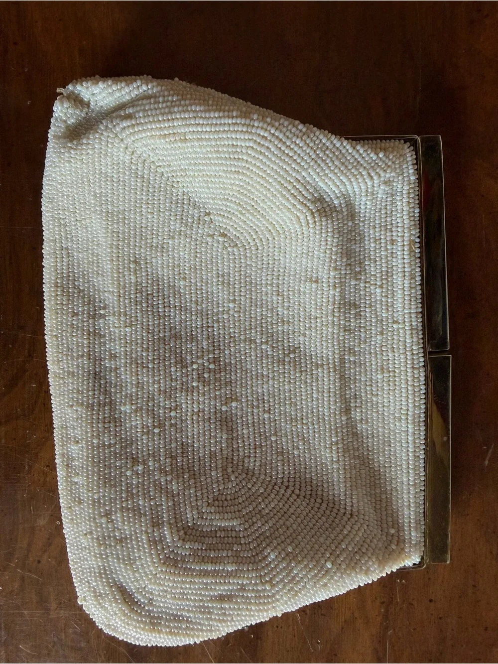 Vintage Ivory Beaded Evening Clutch with Swirl Detailing